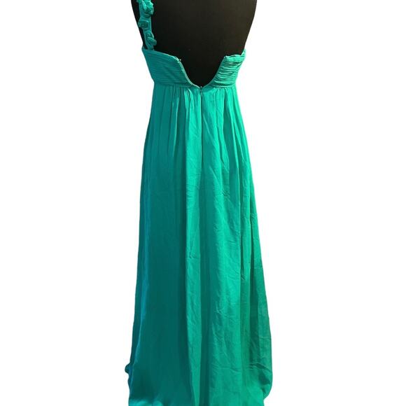Y2K BCBG Max Azria Green Silk 3D Rosette Asymmetric Fairy Goddess Maxi Dress 2 - Picture 4 of 7